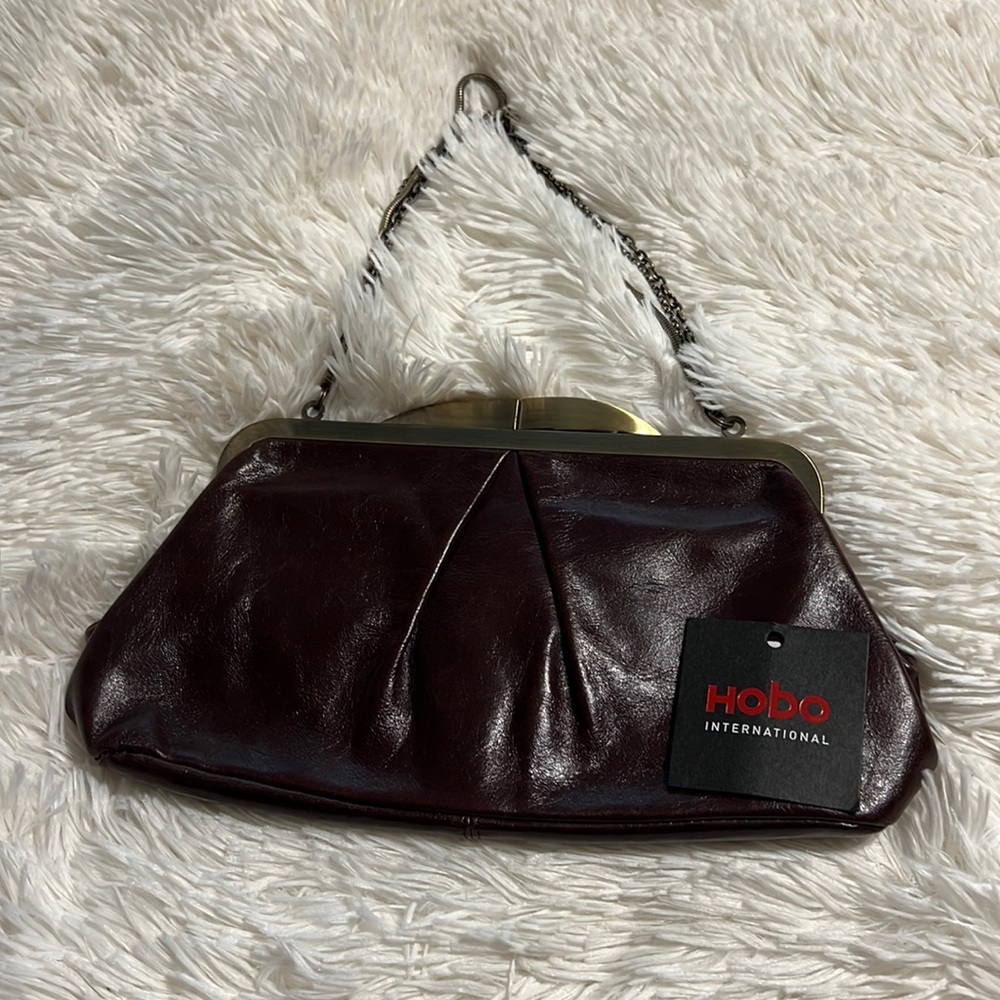 HOBO Brown Leather (Mogano) Eloise clutch shoulder bag purse w/ chain NWT